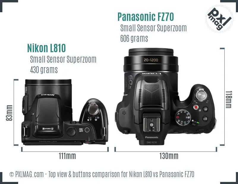 Nikon L810 vs Panasonic FZ70 top view buttons comparison