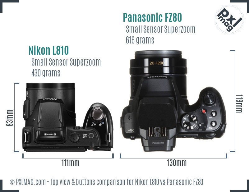 Nikon L810 vs Panasonic FZ80 top view buttons comparison