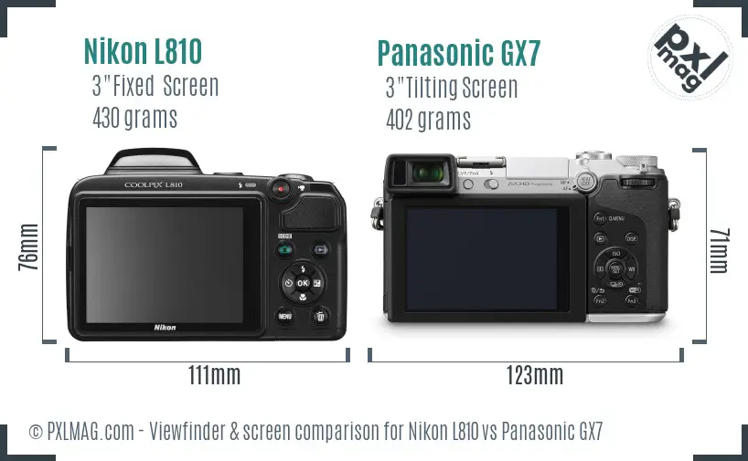 Nikon L810 vs Panasonic GX7 Screen and Viewfinder comparison