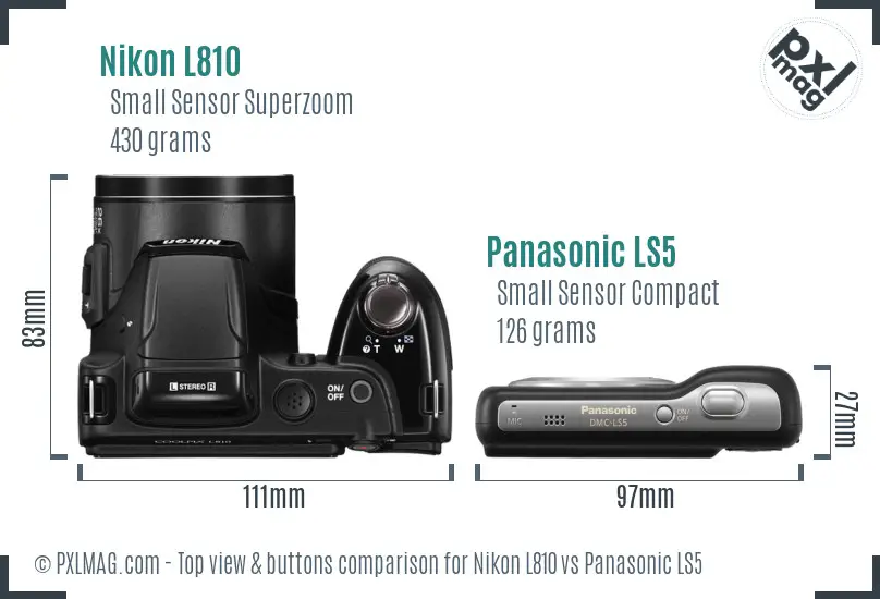 Nikon L810 vs Panasonic LS5 top view buttons comparison Nikon L810 vs Panasonic LS5 top view buttons comparison