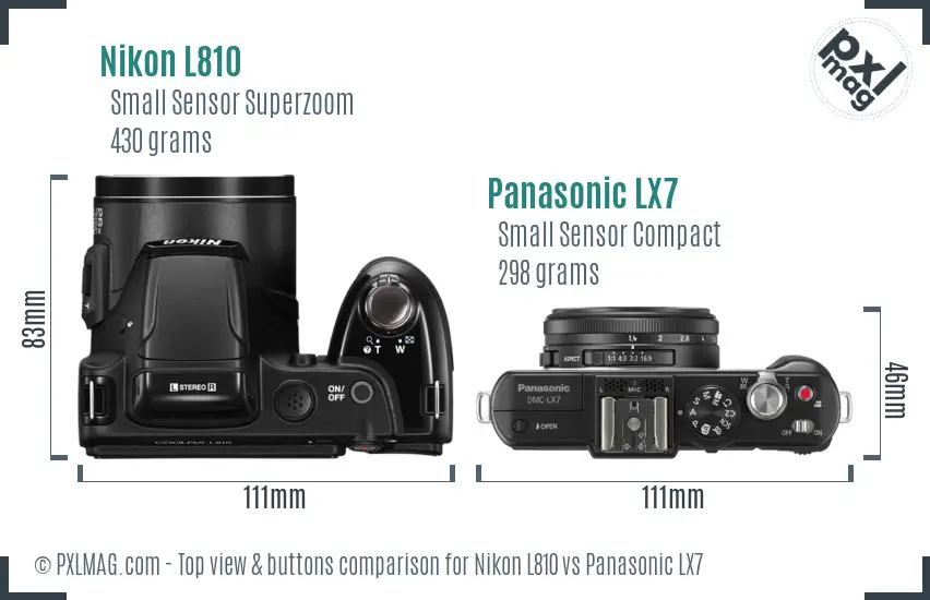 Nikon L810 vs Panasonic LX7 top view buttons comparison Nikon L810 vs Panasonic LX7 top view buttons comparison