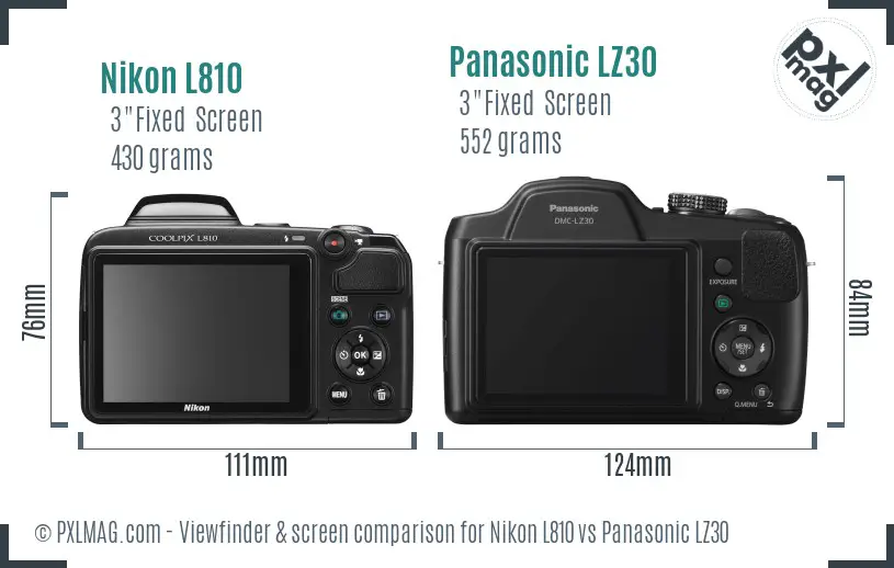 Nikon L810 vs Panasonic LZ30 Screen and Viewfinder comparison