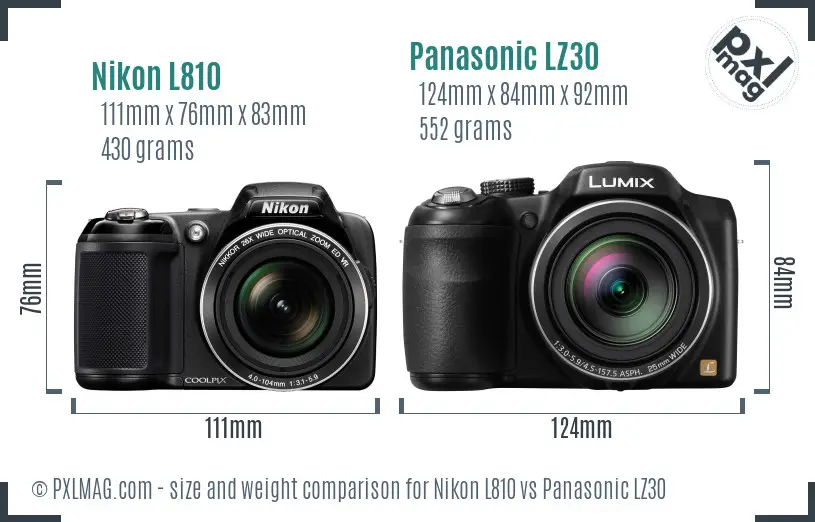 Nikon L810 vs Panasonic LZ30 size comparison