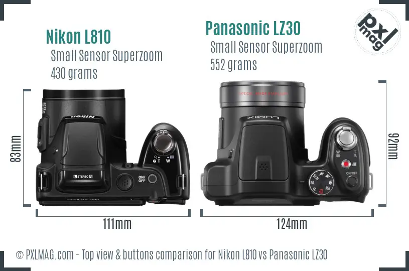 Nikon L810 vs Panasonic LZ30 top view buttons comparison