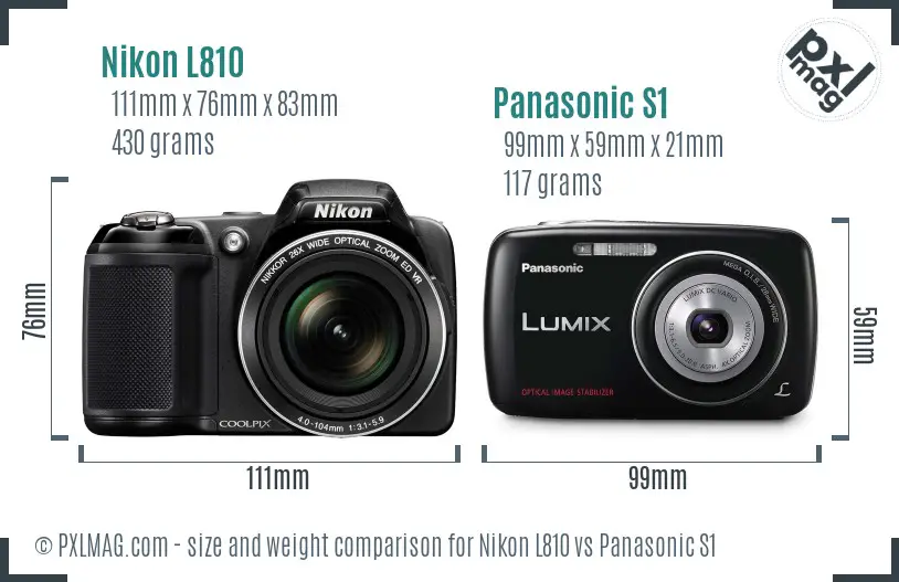 Nikon L810 vs Panasonic S1 size comparison