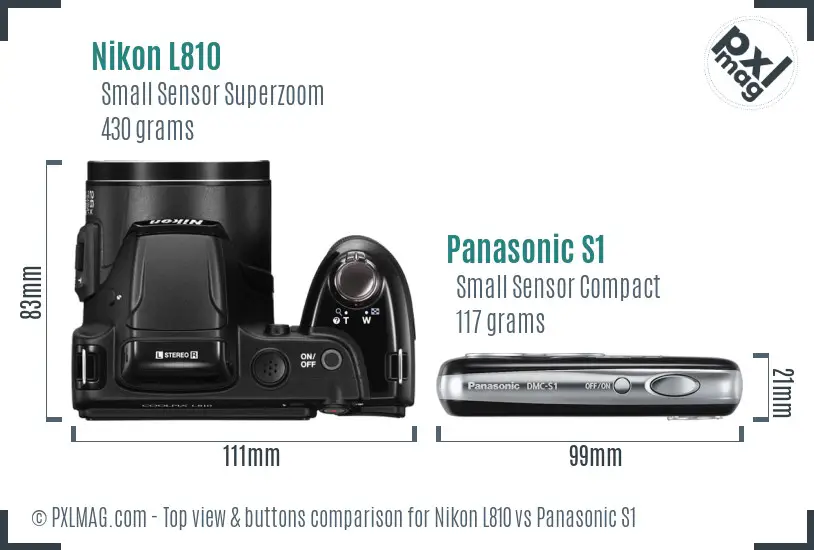 Nikon L810 vs Panasonic S1 top view buttons comparison