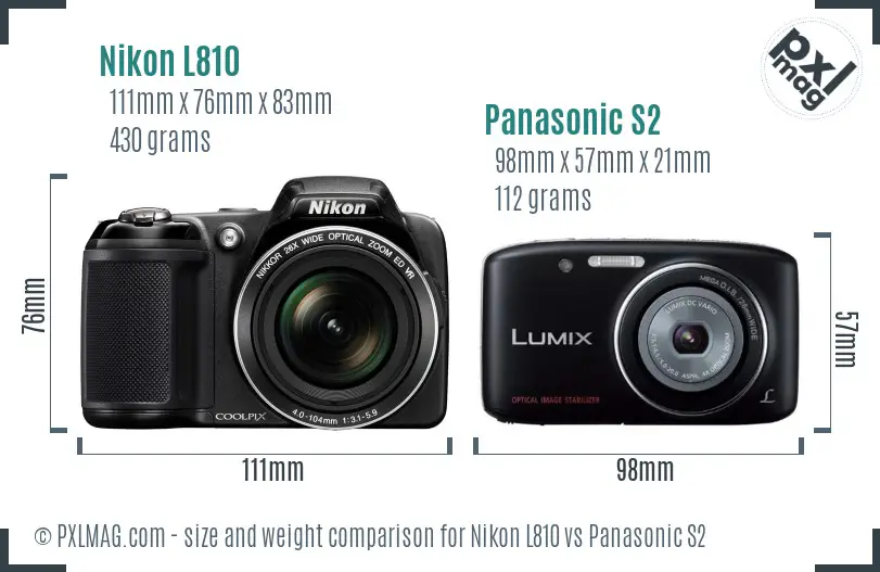 Nikon L810 vs Panasonic S2 size comparison