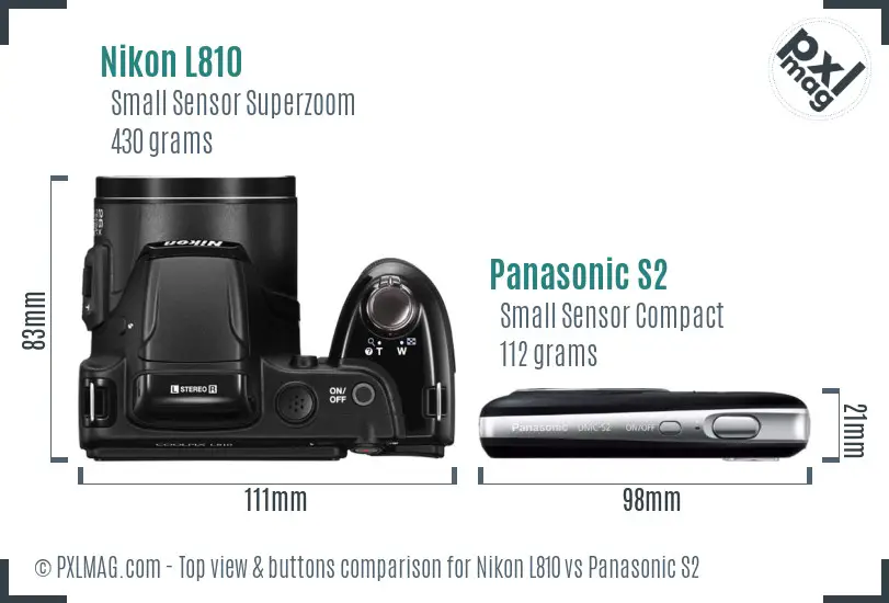 Nikon L810 vs Panasonic S2 top view buttons comparison