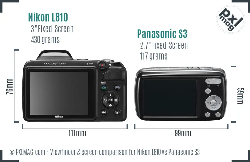 Nikon L810 vs Panasonic S3 Screen and Viewfinder comparison