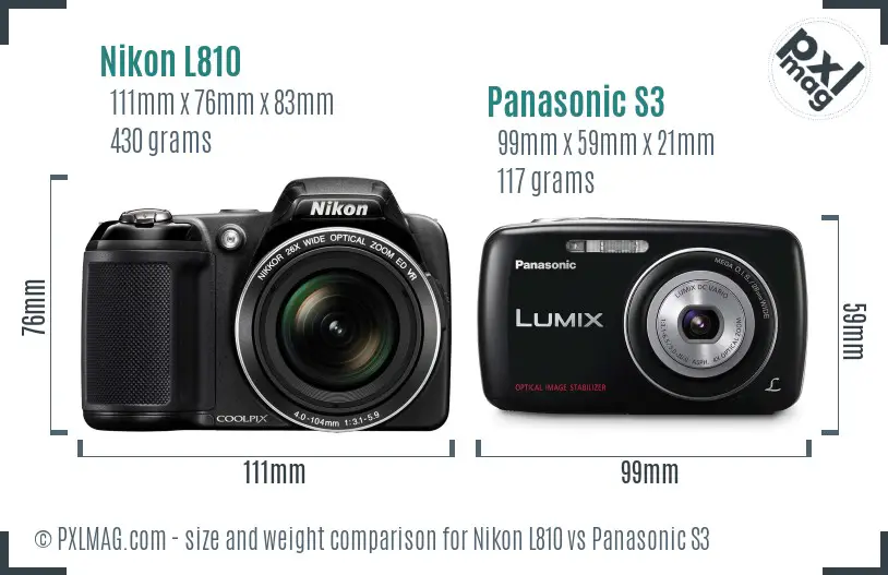 Nikon L810 vs Panasonic S3 size comparison