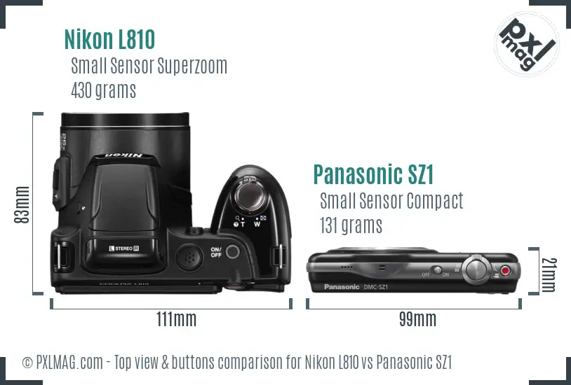 Nikon L810 vs Panasonic SZ1 top view buttons comparison