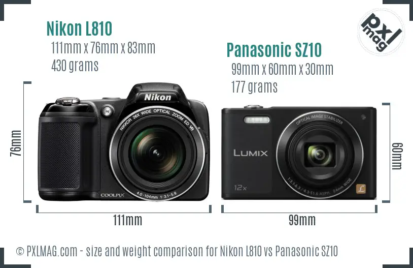 Nikon L810 vs Panasonic SZ10 size comparison