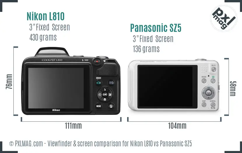 Nikon L810 vs Panasonic SZ5 Screen and Viewfinder comparison