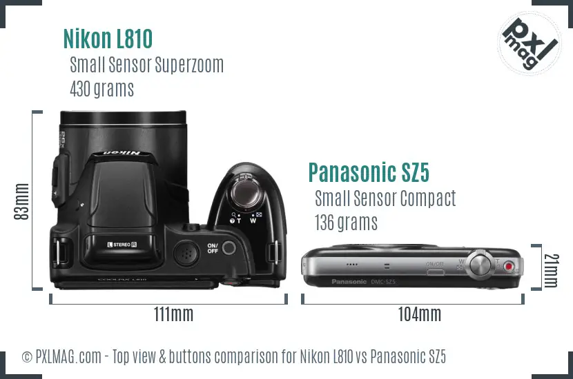 Nikon L810 vs Panasonic SZ5 top view buttons comparison