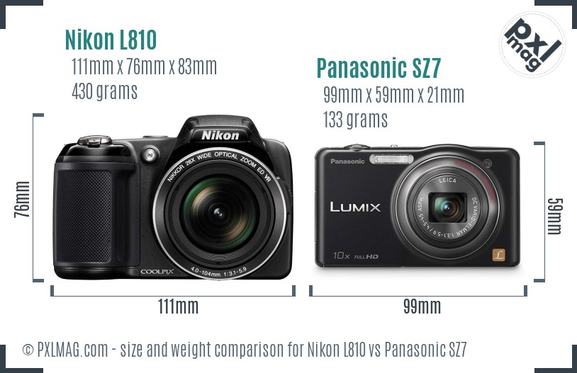 Nikon L810 vs Panasonic SZ7 size comparison