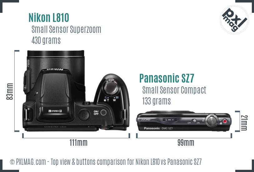 Nikon L810 vs Panasonic SZ7 top view buttons comparison