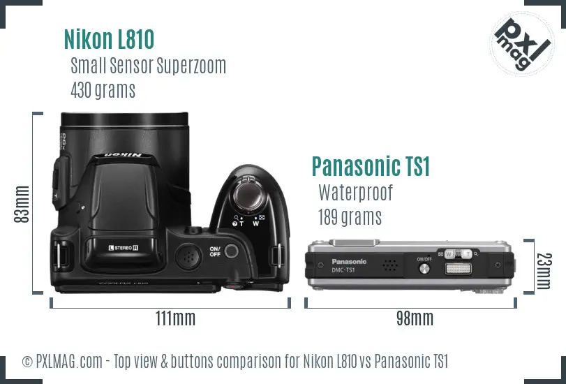 Nikon L810 vs Panasonic TS1 top view buttons comparison