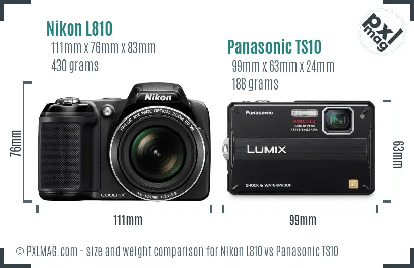 Nikon L810 vs Panasonic TS10 size comparison