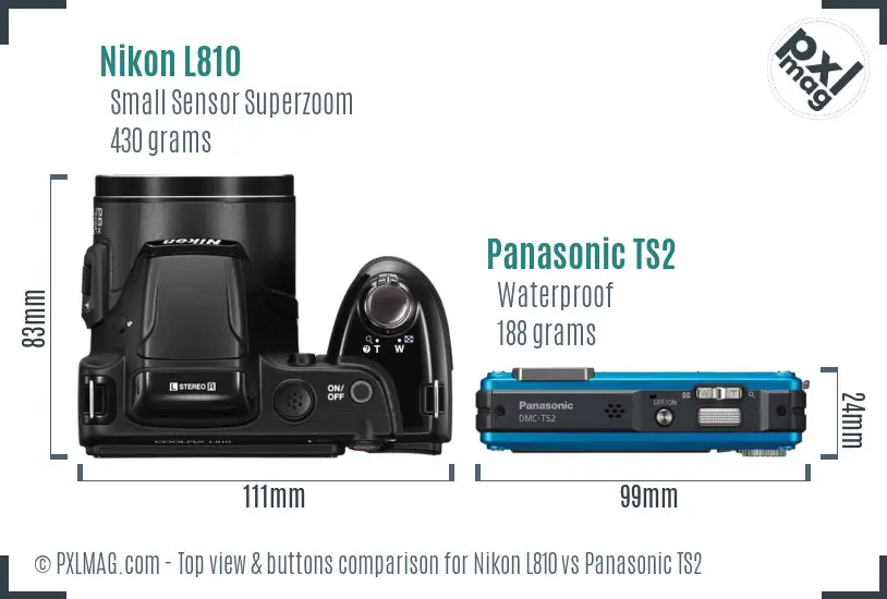 Nikon L810 vs Panasonic TS2 top view buttons comparison