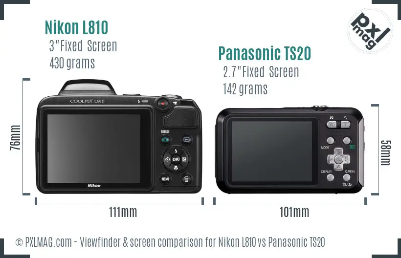 Nikon L810 vs Panasonic TS20 Screen and Viewfinder comparison