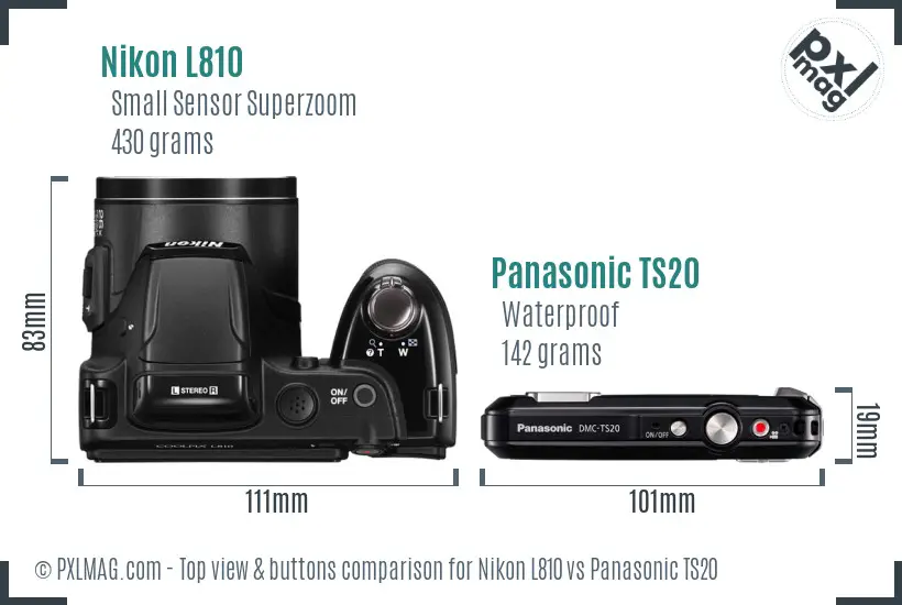 Nikon L810 vs Panasonic TS20 top view buttons comparison