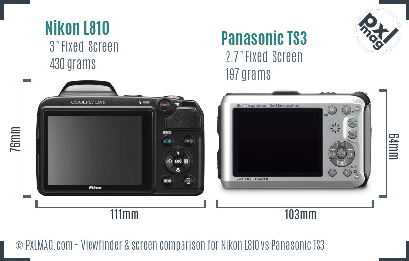 Nikon L810 vs Panasonic TS3 Screen and Viewfinder comparison