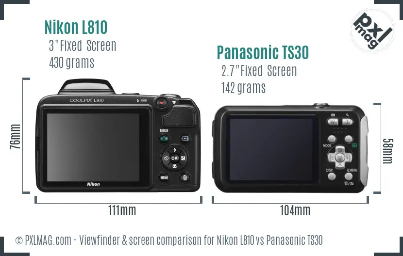 Nikon L810 vs Panasonic TS30 Screen and Viewfinder comparison