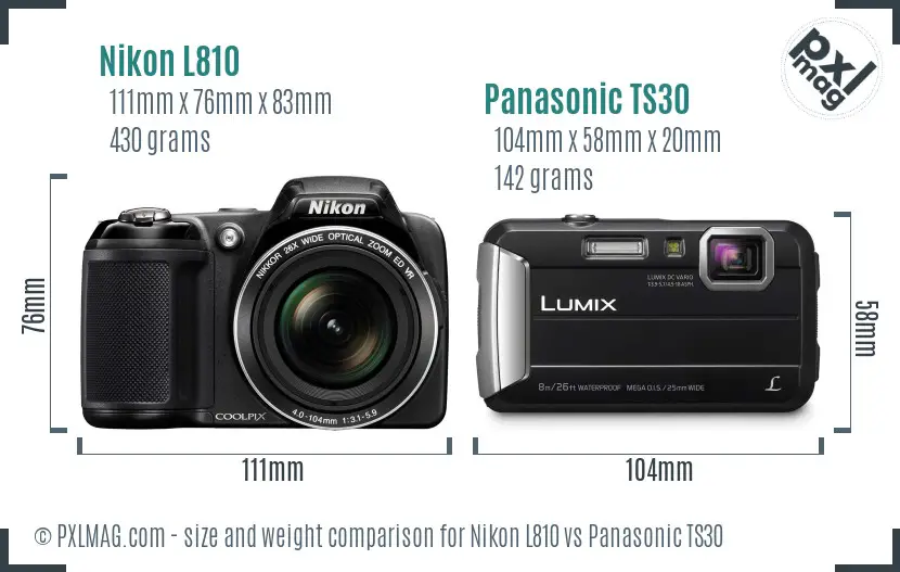 Nikon L810 vs Panasonic TS30 size comparison