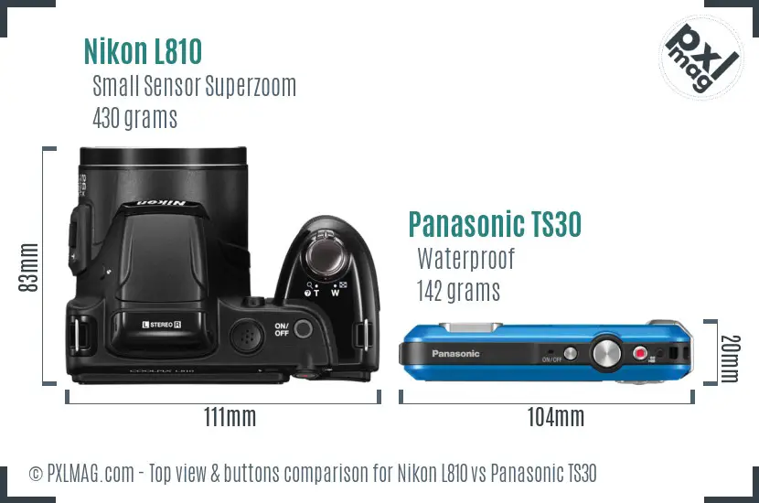 Nikon L810 vs Panasonic TS30 top view buttons comparison