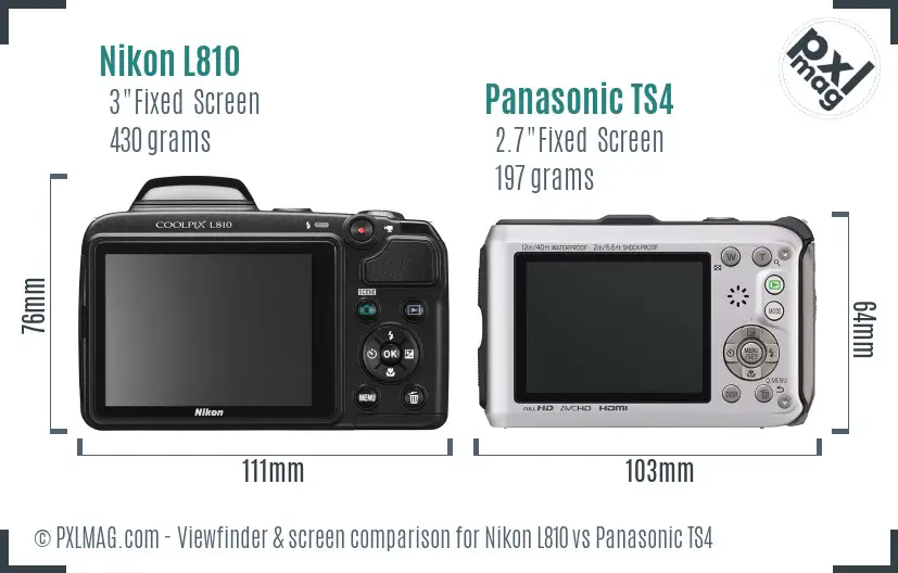 Nikon L810 vs Panasonic TS4 Screen and Viewfinder comparison