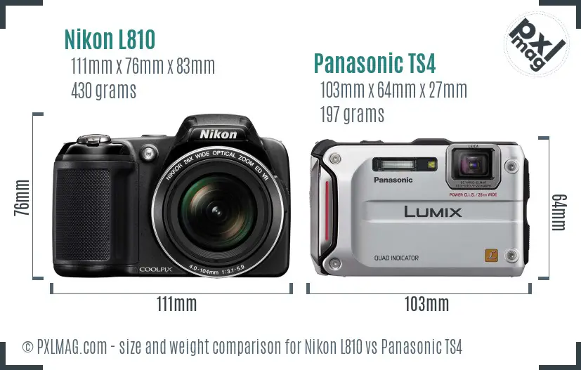 Nikon L810 vs Panasonic TS4 size comparison