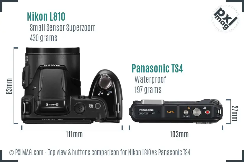 Nikon L810 vs Panasonic TS4 top view buttons comparison