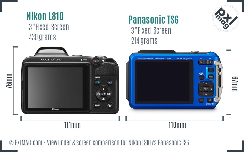 Nikon L810 vs Panasonic TS6 Screen and Viewfinder comparison