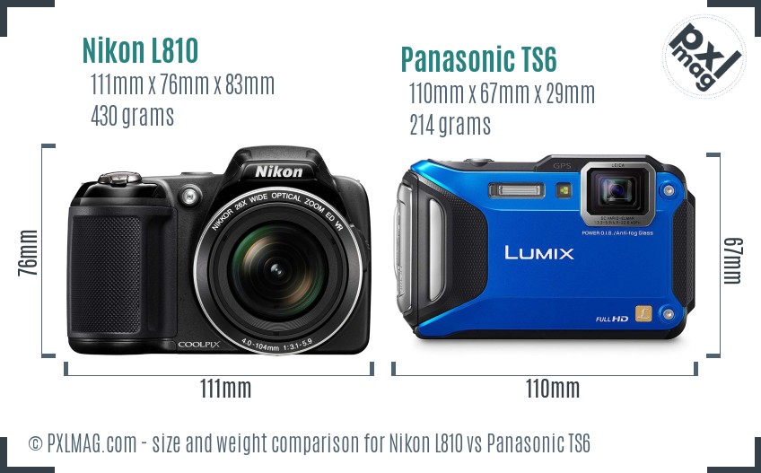 Nikon L810 vs Panasonic TS6 size comparison