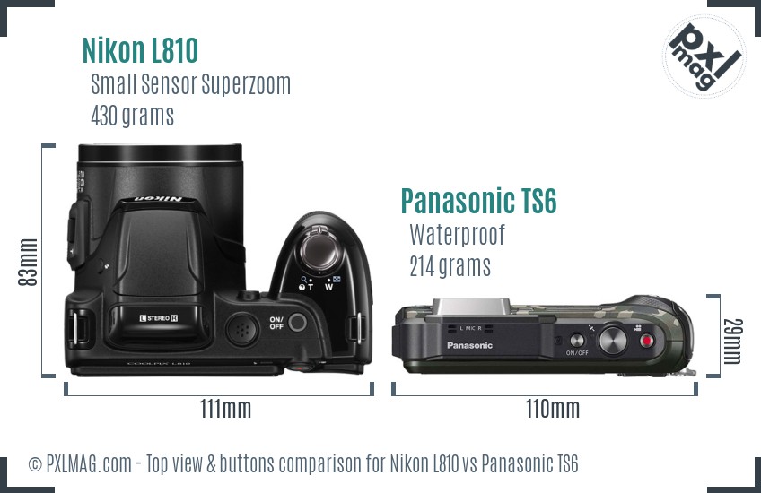 Nikon L810 vs Panasonic TS6 top view buttons comparison