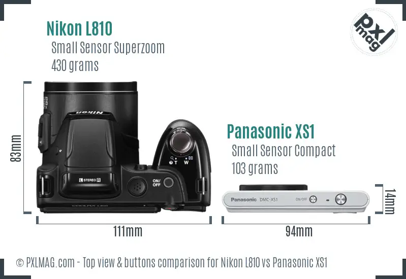Nikon L810 vs Panasonic XS1 top view buttons comparison Nikon L810 vs Panasonic XS1 top view buttons comparison