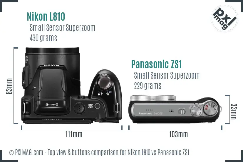 Nikon L810 vs Panasonic ZS1 top view buttons comparison Nikon L810 vs Panasonic ZS1 top view buttons comparison