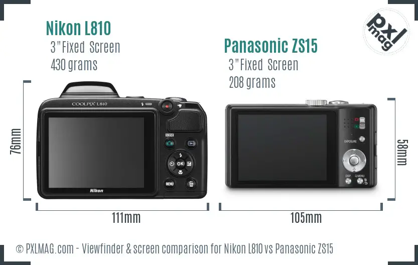 Nikon L810 vs Panasonic ZS15 Screen and Viewfinder comparison