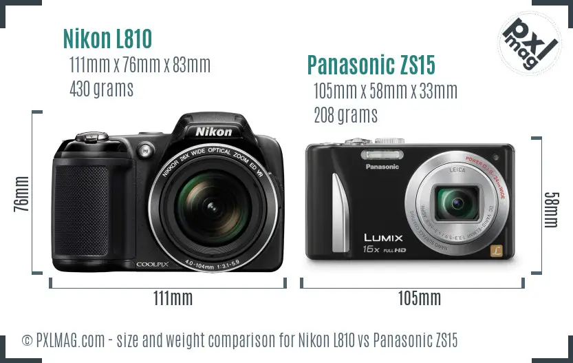 Nikon L810 vs Panasonic ZS15 size comparison