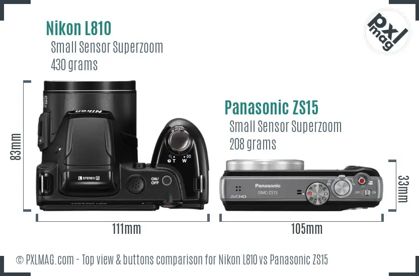 Nikon L810 vs Panasonic ZS15 top view buttons comparison