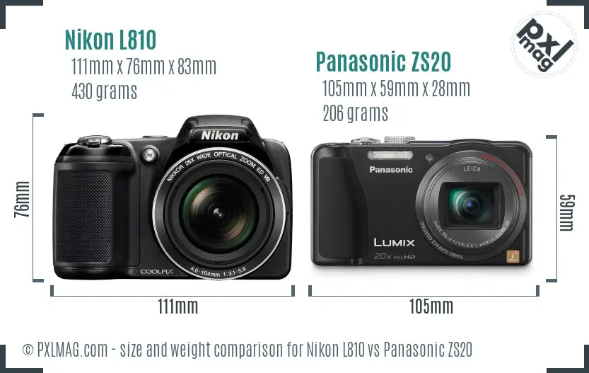 Nikon L810 vs Panasonic ZS20 size comparison