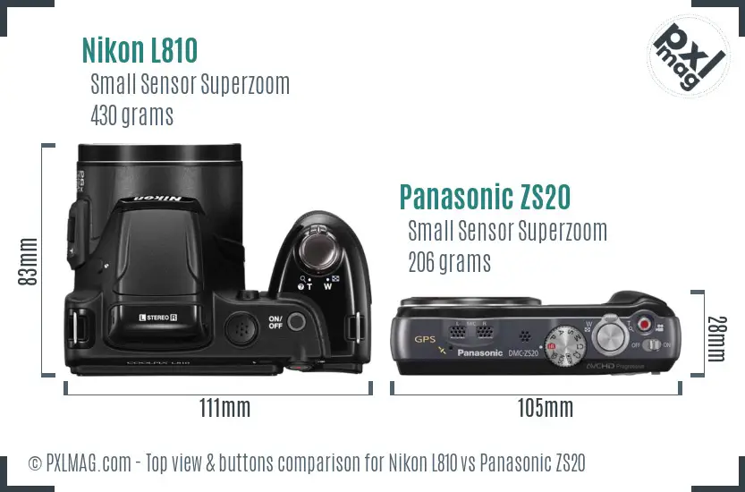 Nikon L810 vs Panasonic ZS20 top view buttons comparison