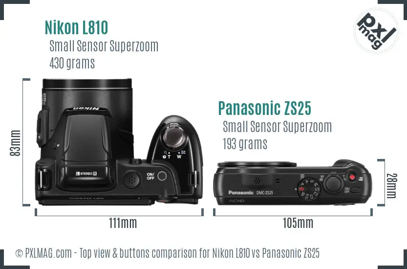 Nikon L810 vs Panasonic ZS25 top view buttons comparison Nikon L810 vs Panasonic ZS25 top view buttons comparison