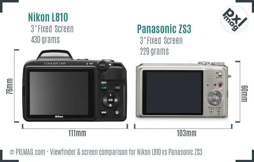 Nikon L810 vs Panasonic ZS3 Screen and Viewfinder comparison Nikon L810 vs Panasonic ZS3 Screen and Viewfinder comparison