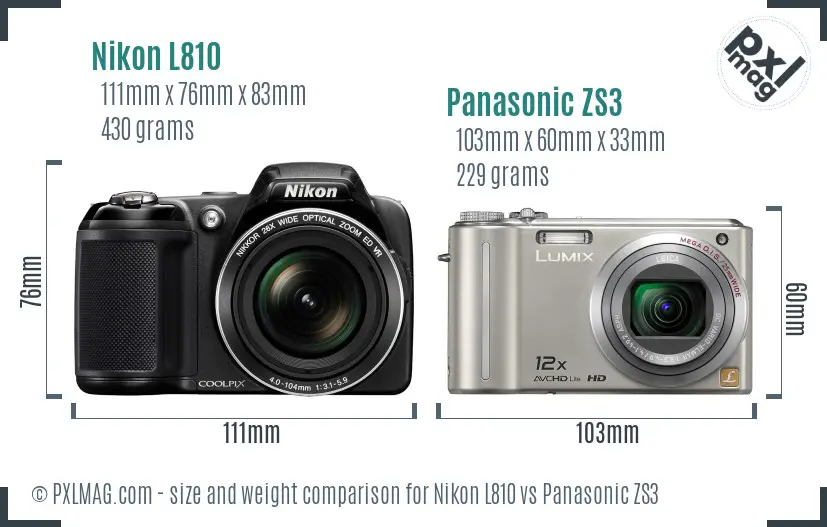 Nikon L810 vs Panasonic ZS3 size comparison Nikon L810 vs Panasonic ZS3 size comparison