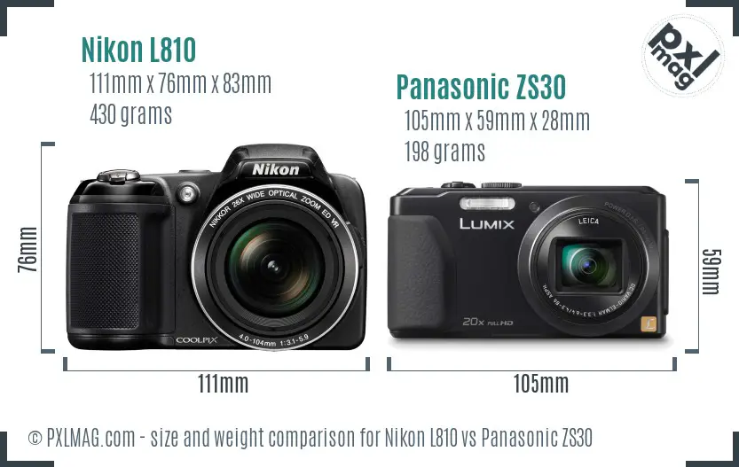 Nikon L810 vs Panasonic ZS30 size comparison