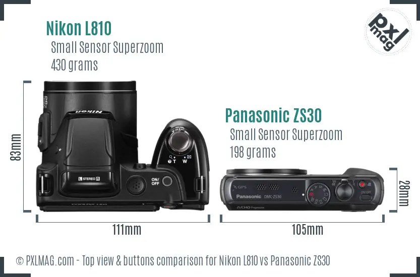 Nikon L810 vs Panasonic ZS30 top view buttons comparison