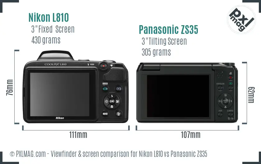 Nikon L810 vs Panasonic ZS35 Screen and Viewfinder comparison