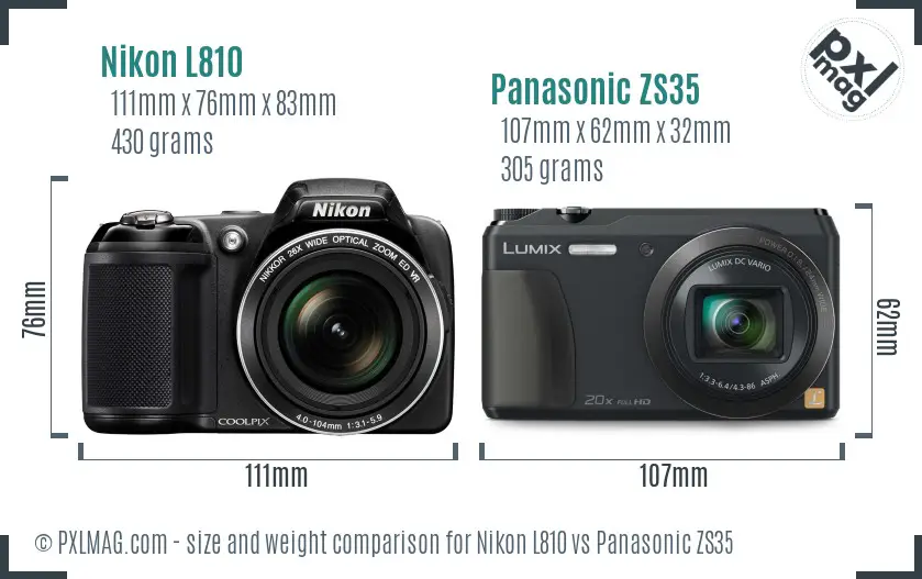Nikon L810 vs Panasonic ZS35 size comparison