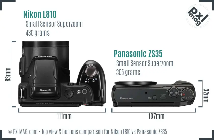 Nikon L810 vs Panasonic ZS35 top view buttons comparison